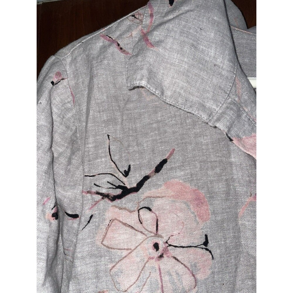 Habitat M Artsy Linen Blend Floral Collared Blouse/Top Lagenlook - Picture 4 of 6